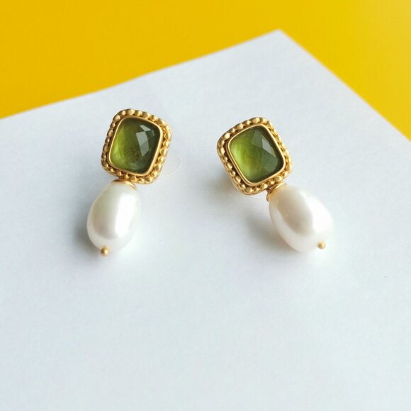 Marbella Gold Pearl Drop Earrings by Julie Vos